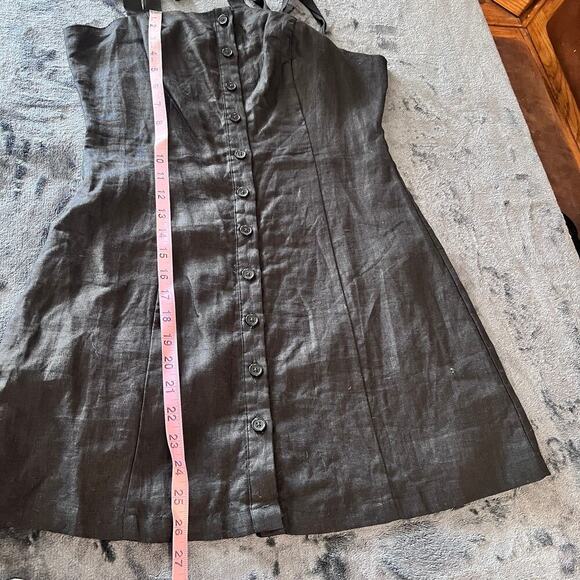 ✨Forever 21 Black Linen Blend Button Front Dress Women Large Tie Strap Sundress - Picture 7 of 9